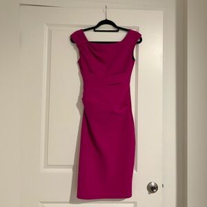 Pink / Magenta bodycon midi dress with detailing and zip back.